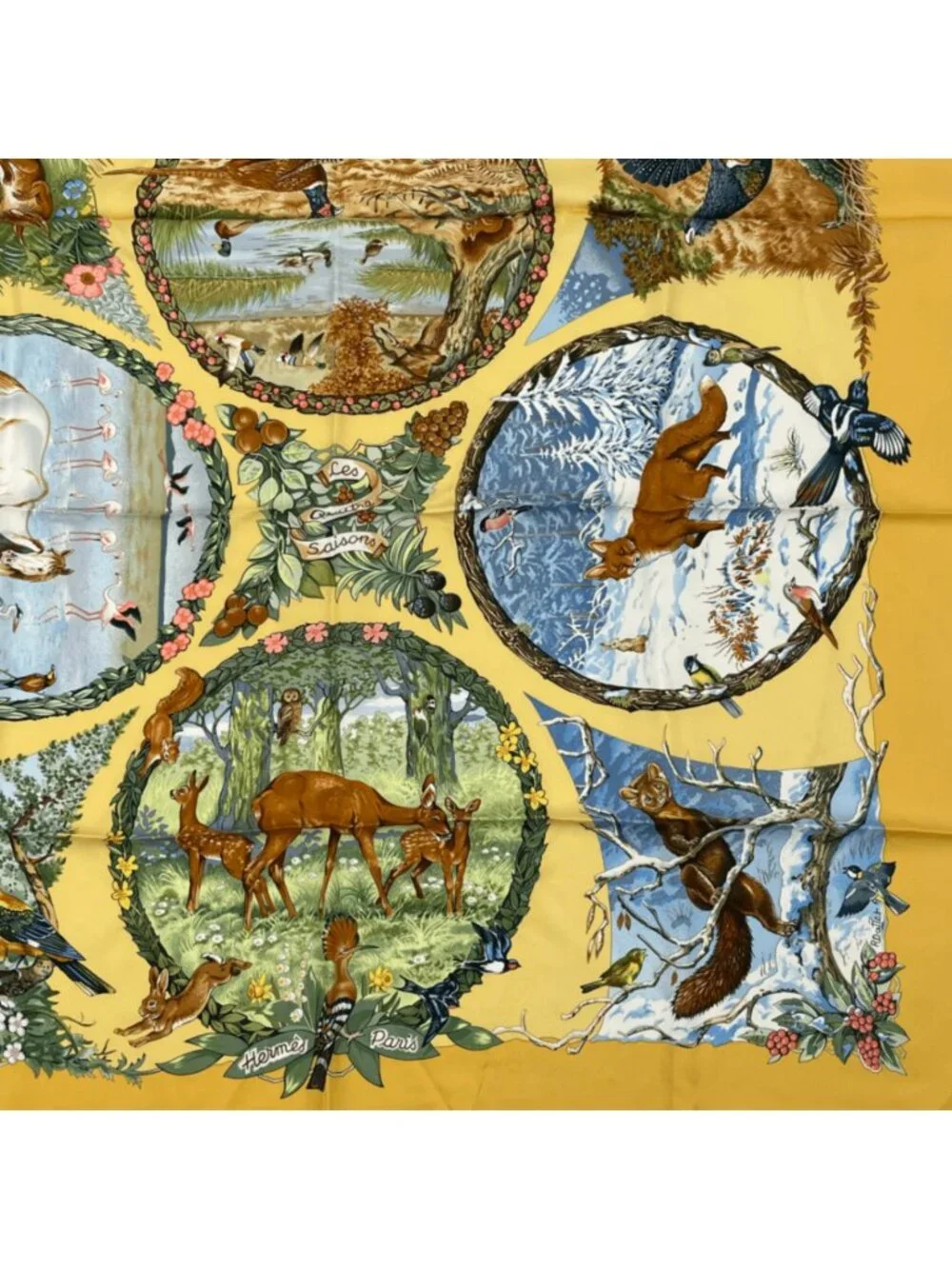 Hermes Carre 90 les Quatre Saisons Four Seasons Silk Scarf Yellow - Picture 4 of 6